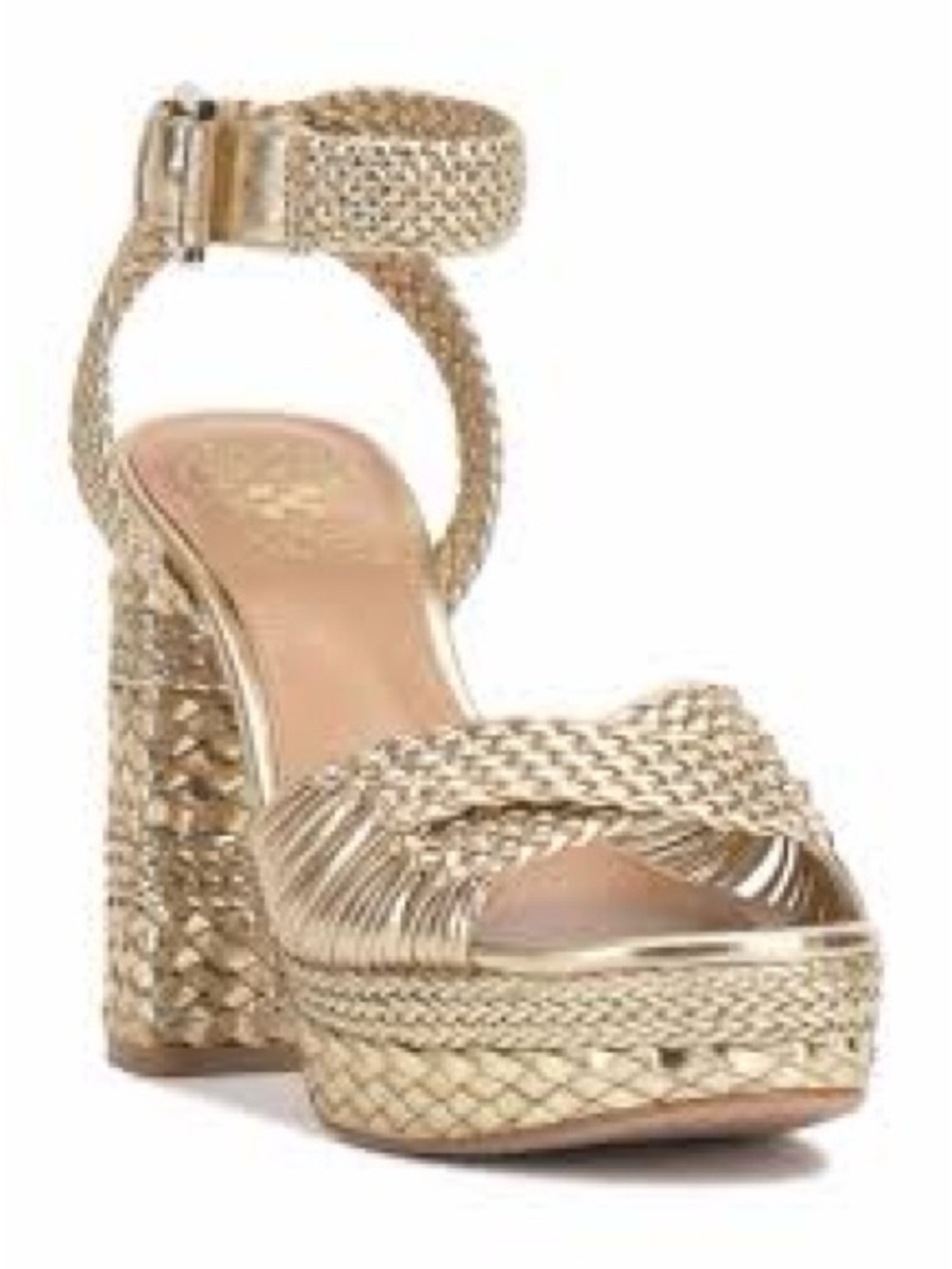 Vince Camuto PESSA Gold Woven Platform Ankle-Strap Sandal